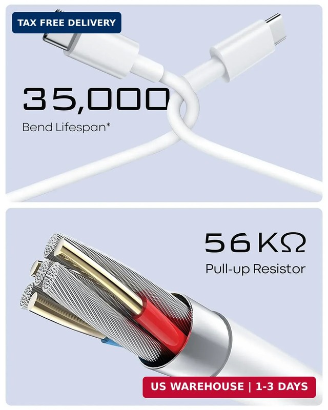 Long USB C Cable 20Ft, White Premium TPE USB A to Type C Cable Charger Cord Fast gallery