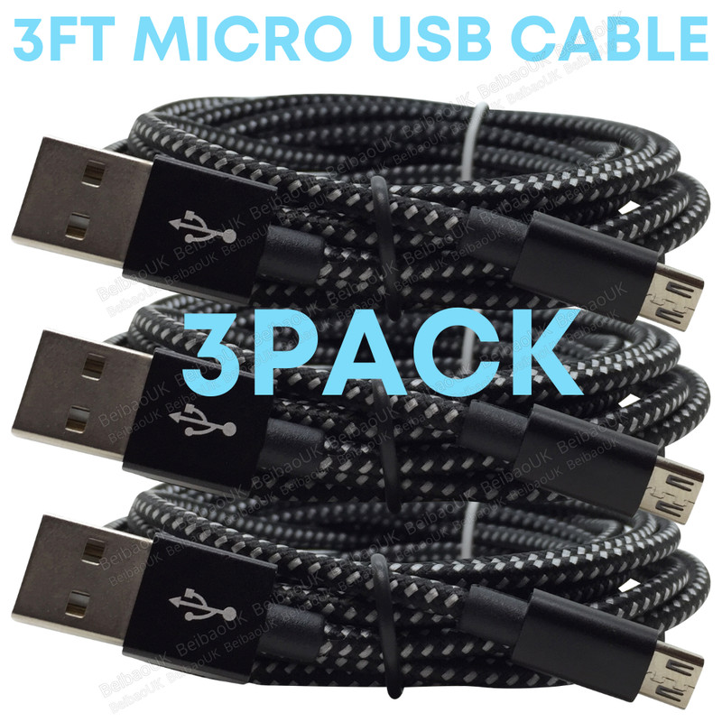 3 Pack 3Ft/1M Micro USB Cable Fast Charging Charger Lot For Samsung Android LG