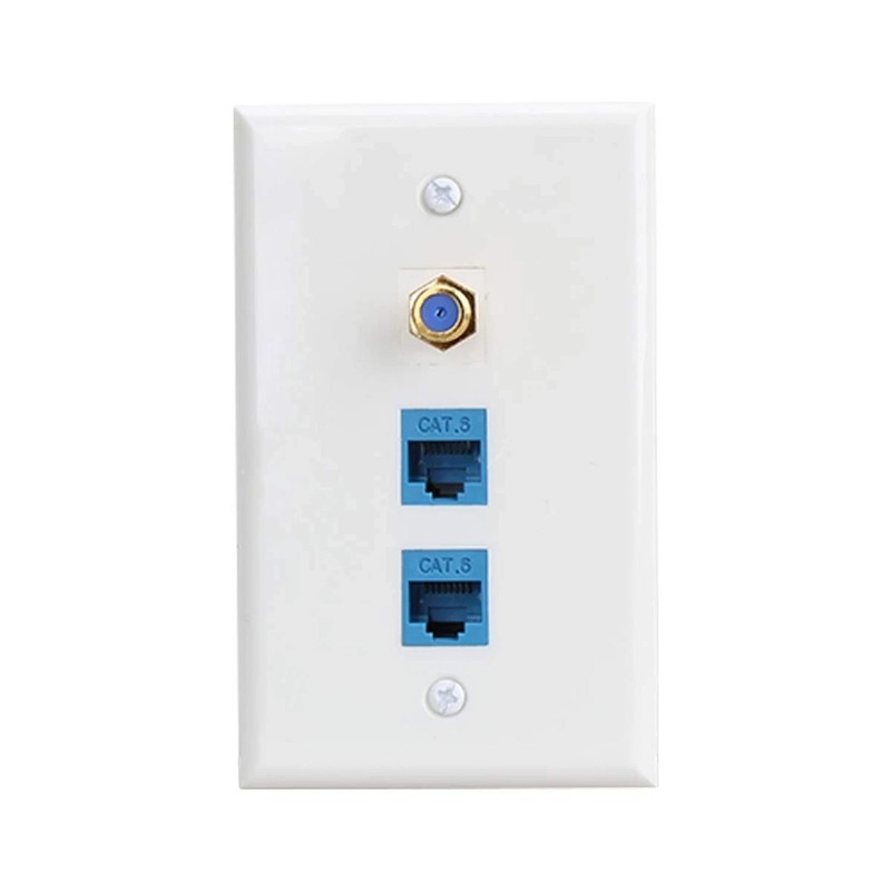 Cat6 Keystone Female to Female 2 Port and F Type Coax 1 Port Connector Wall P...