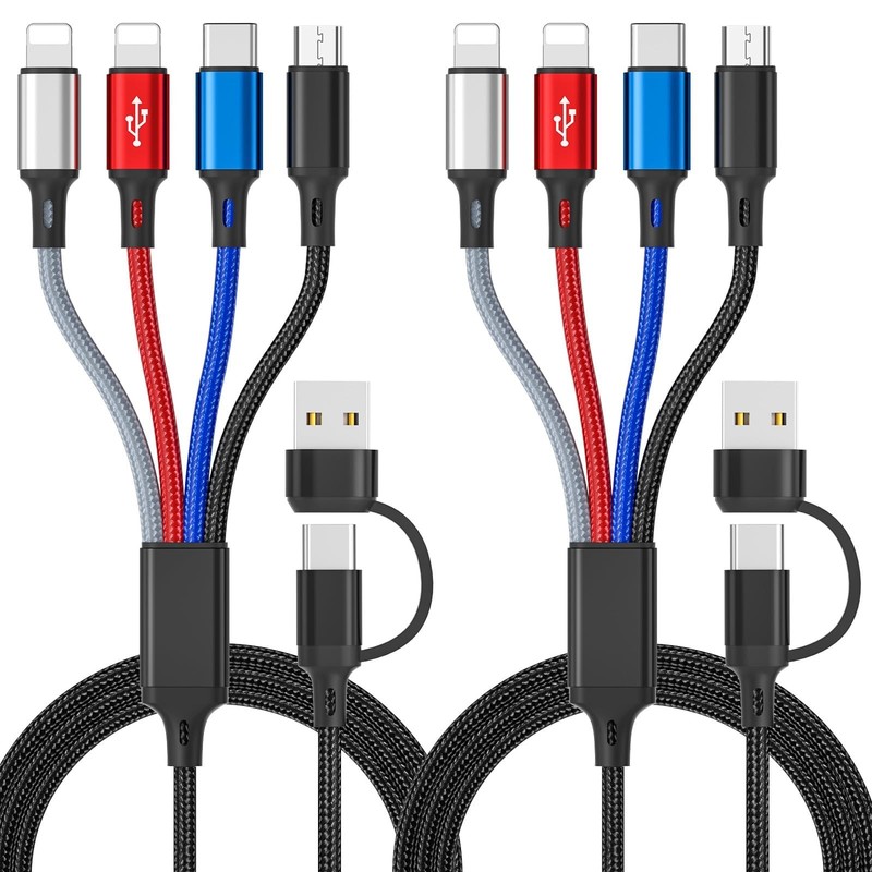 2 PCS 6 In 1 Multi Charging Cable 6FT Braided Fast Cord USB A/C To IP/Type C