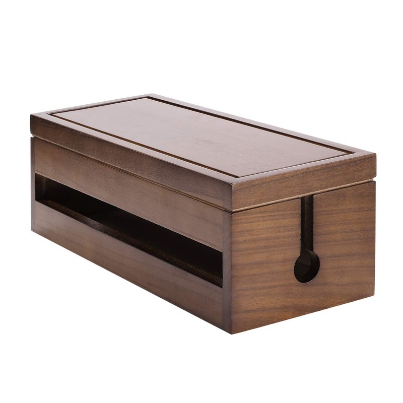Changsuo Cable Management Box Wooden Cord Organizer for Large, Brown