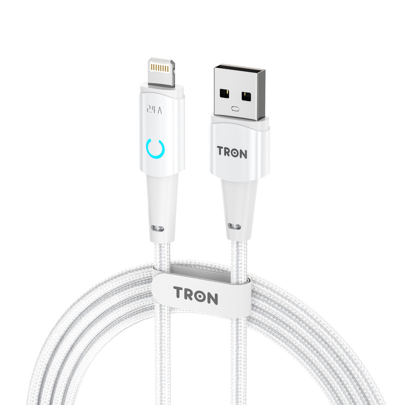 USB A to L Braided Charger Cable - Black & White, 6FT, with LED Light gallery