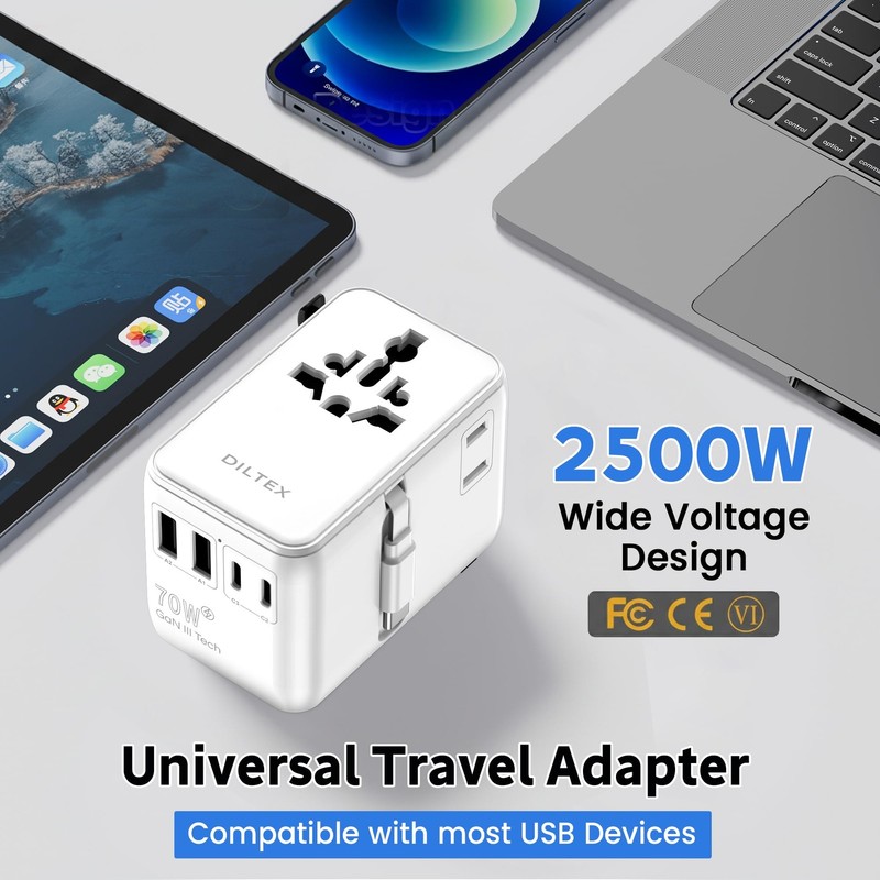 DILTEX 70W Charger with USB-C & USB-A Multiple Ports - Travel Adapter White gallery