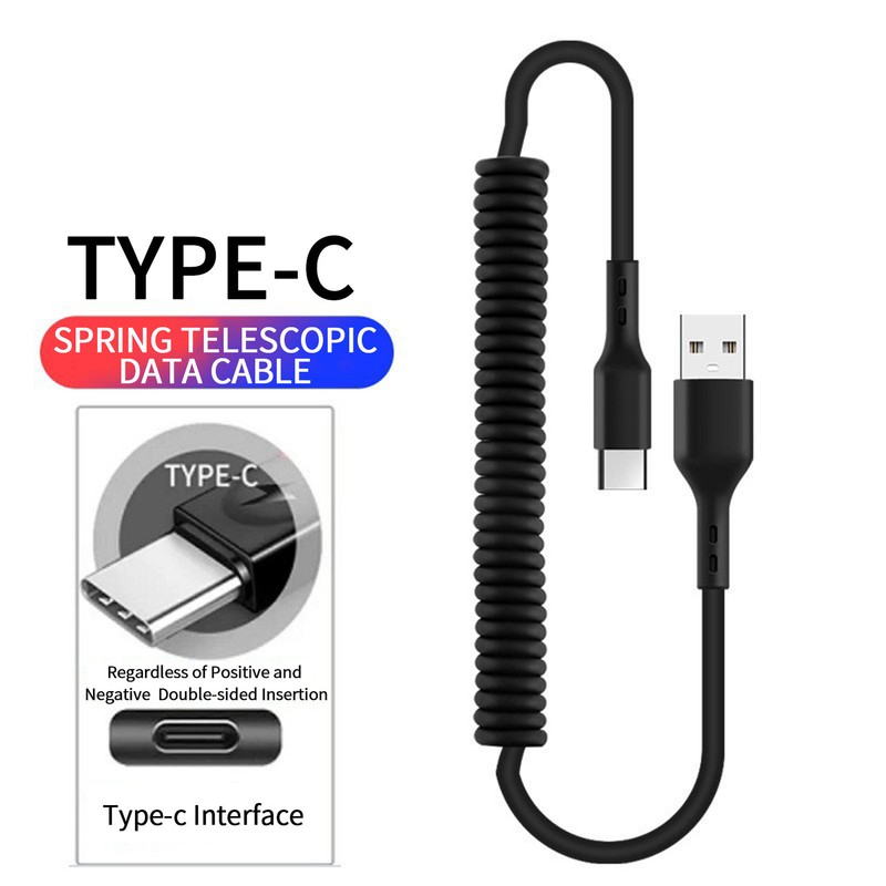 USB C Charger Cable Elastic Coiled Type-C Cable for Car Retractable USB Type C gallery