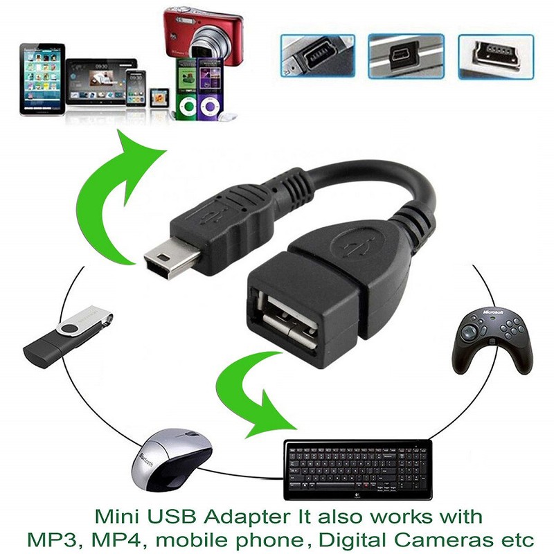 USB Female to Mini USB Male OTG Adapter Cable Angle Plug Power Support Available gallery