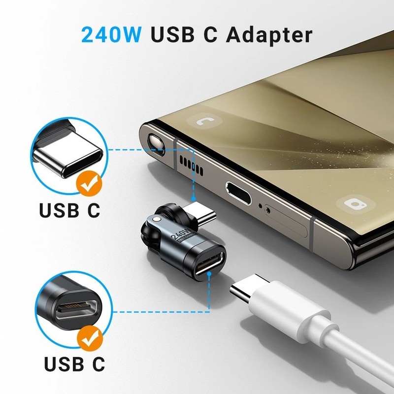 AUFU PD240W USB C to Type C OTG Adapter 540 Rotation 5A Fast Charge Cable gallery