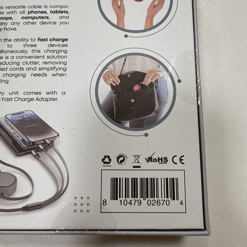 NEW WHITE 6-In-1 Retractable Cable SWEET SOUR TECH W/ FAST CHARGE ADAPTER gallery