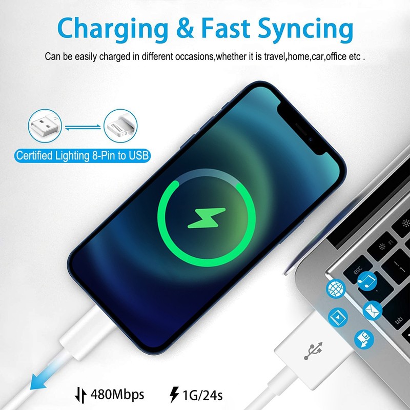 For Apple iPhone 12 XR XS Max X 8plus USB Charger Cable Charging Data SYNC Cord gallery