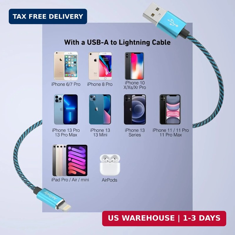 Aeibxiy iPhone Charger 10FT 5 Pack,[Apple MFi Certified] Lightning Cable Nylon B gallery