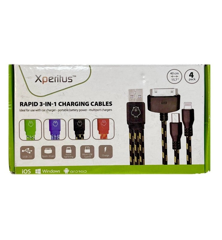 Xperitus Rapid 3-in-1 Charging Cables 4 Cables USB 2.0/Apple 30-pin/Micro USB B