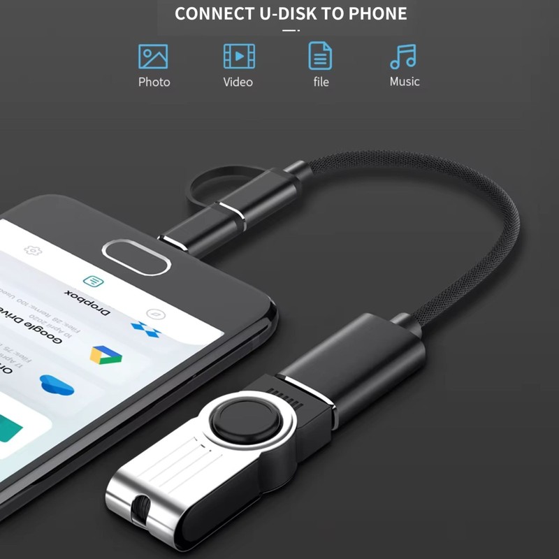 Type-C 2-in-1 Adapter Micro USB & USB 3.0 Female To USB-C Male Converter, Black gallery