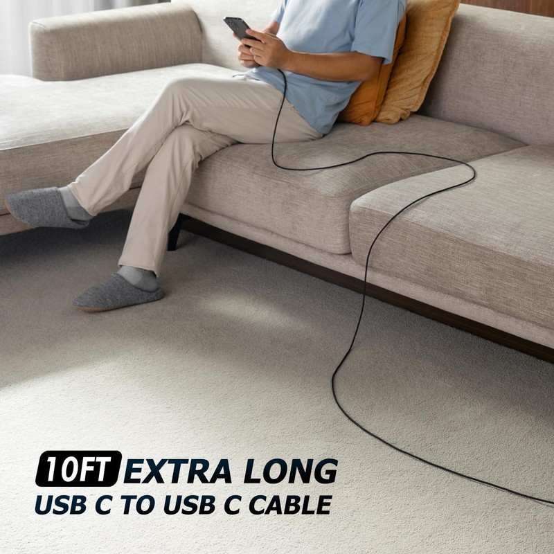 2 Pack 10ft USB C to C Fast Charger Cable Braided Type C Charging Cord Wire gallery
