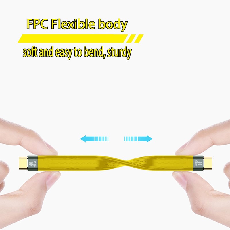 BENACES Short Flat USB C Charging Extension Cord, 5 Inch Yellow Type C Male t... gallery