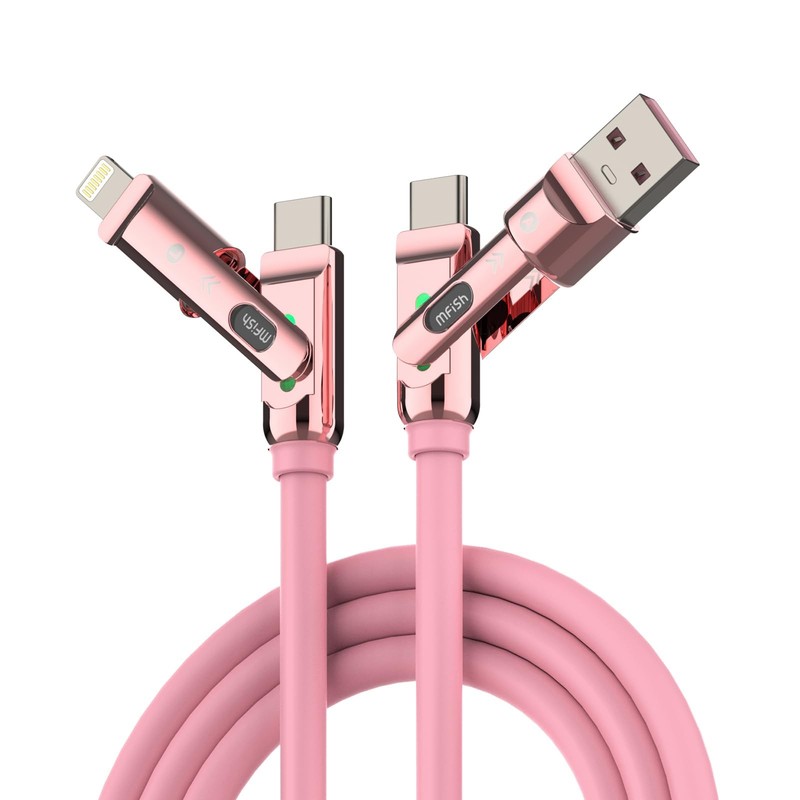 MFish 4 in 1 Charging Cable, 240W Max Fast 6.6FT, Armor Dragon-Pink(4-in-1)