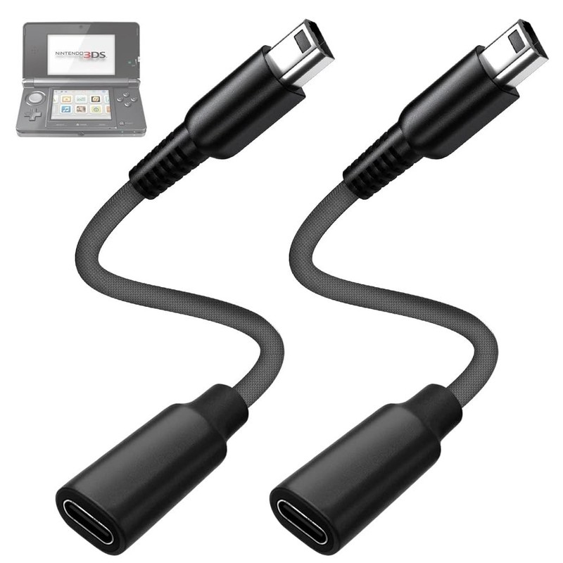 2 Pack USBC Charger Braided Cable Adapter for 3DS/3DS XL/3DS LL/2DS/DSi/DSi X…