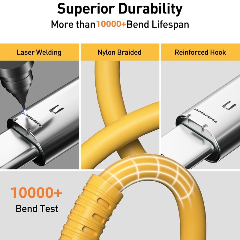 Pack of 2 USB A to USB C Charger Cable Yellow 4 ft, 100W Type C Fast Charging... gallery