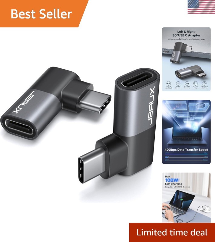 Versatile 90 Degree USB C Male to Female Adapter 2-Pack with 100W Charging Power