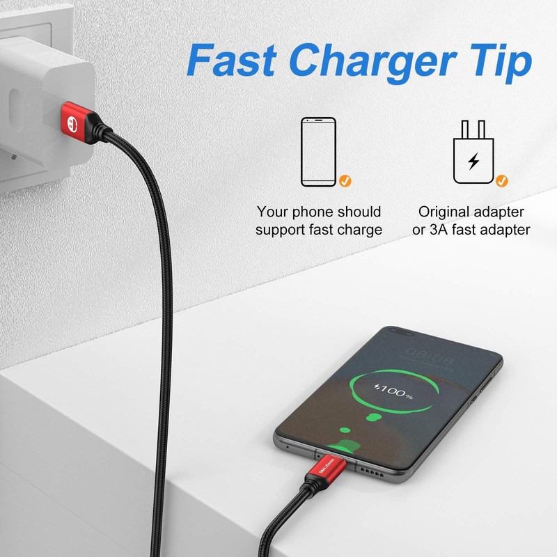 USB Type-C to A Cable 5pack 6ft Braided Fast Charging 3A Quick 6foot, Red gallery