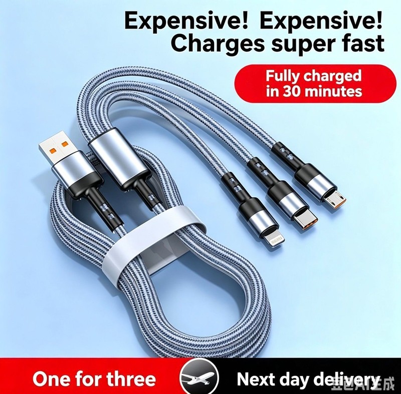 3-in-1 Fast Charging Cable USB-C 30-Pin Micro USB 240W Braided iPhone