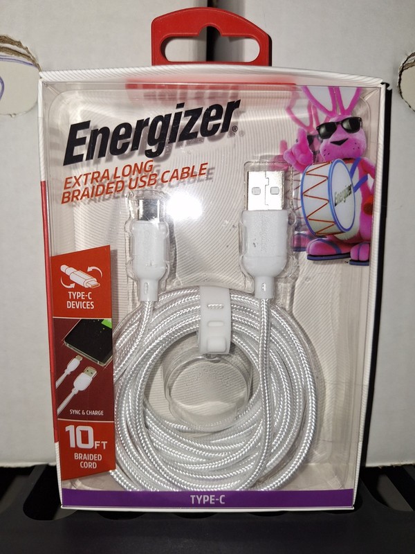 Energizer Extra Long Braided USB Type-C 10 Foot Charging Cable Phone Tablet Cord