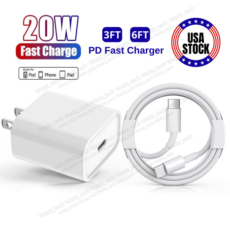 PD 20W Power Adapter USB Type-C Fast Charger Cable For iPhone 17 16 15 14 13 11