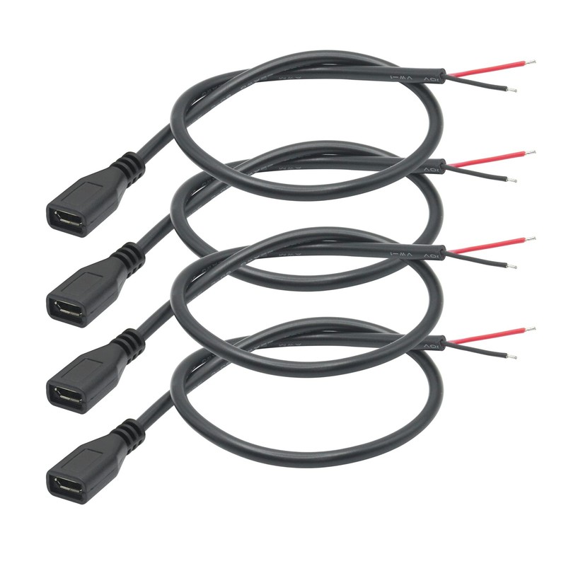 Short Micro USB Female 2 Pin Bare Wire,30cm/11.8in Micro USB to Open End Pigt…