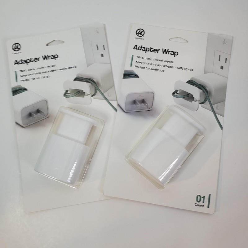 U Brands Adapter Wrap 2 Pack Charger Cord Cable Organizer Travel White