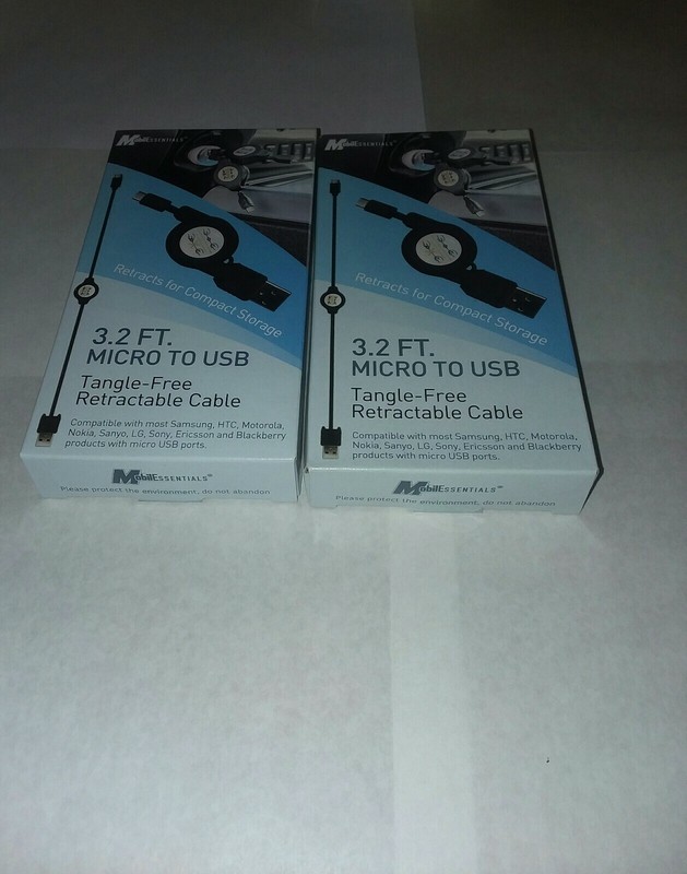 Lot of 2 MobilEssentials Charge & Sync 3.2 FT Micro USB Cable New!