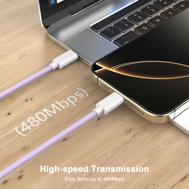 [MFi Certified] iPhone 17 16 15 Charger Cord 6FT, 2 Pack 60W 2P-6FT, Purple gallery