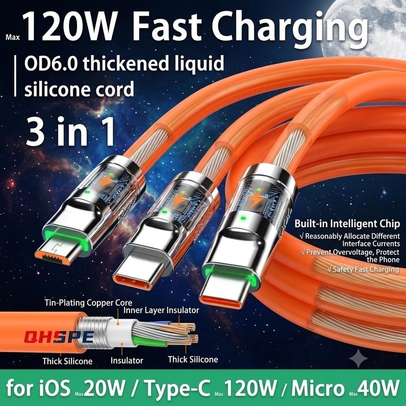 3 in 1 Fast Charging Cable Cell Phone Charger Cord For iPhone Type C Micro USB gallery
