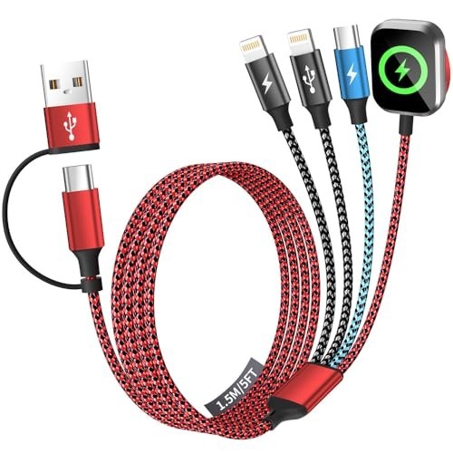 4-in-2 Multi Charging Cable for iPhone, Android, iWatch - 5FT USB A/C Dual Charg gallery