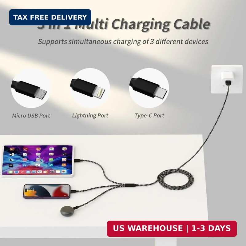 IDISON Multi Charging Cable(2Pack 4FT), 3 in 1 USB Charging Cable for Multiple D gallery