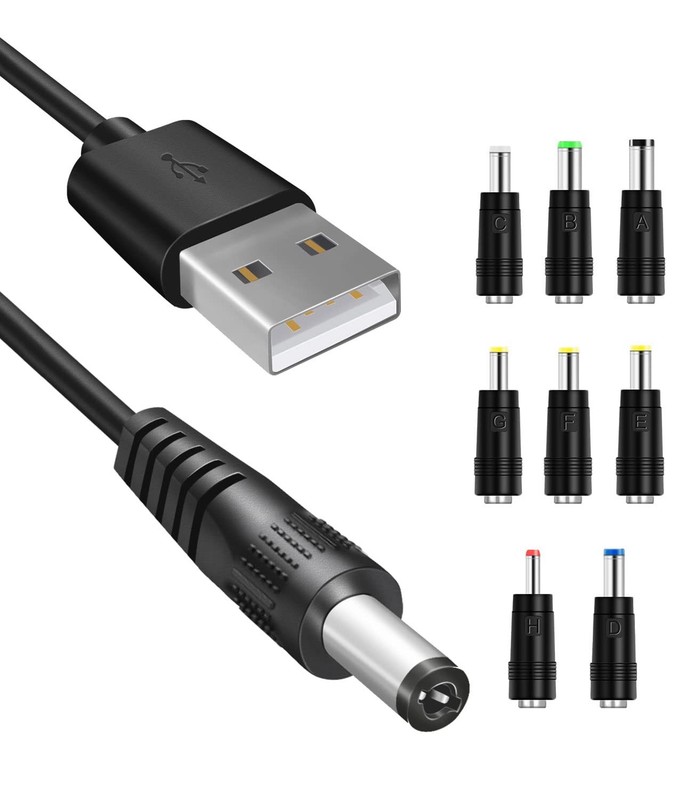 5V DC Power Cable, USB to DC 5.5×2.1mm Plug Charging Cord with 8 Connectors A…
