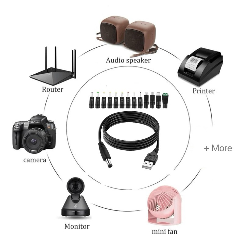 USB to DC Power Cable - Includes13 Adapter Plugs (5.5×2.1/5.5×2.5/-/Micro-USB... gallery