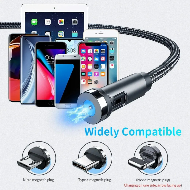 540° Magnetic 3 in 1 Fast Charging Cable USB Phone Charger US gallery