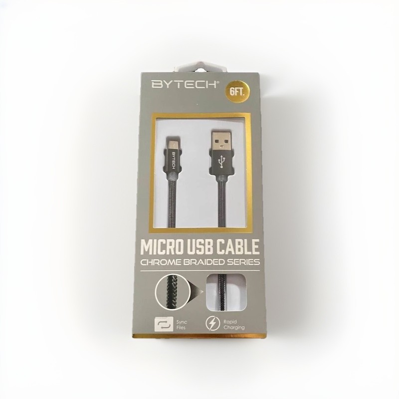 MICRO USB CABLE 6ft BYTECH Chrome Braided Series NEW