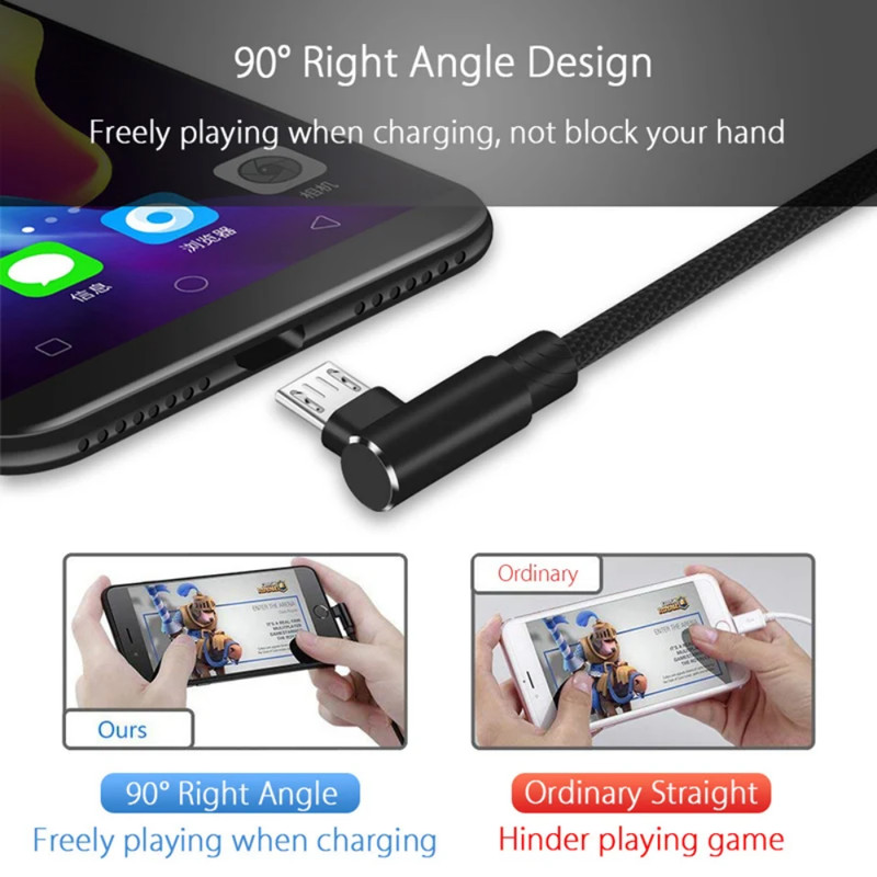 90 Degree Angle Fast Charge Micro USB Cable Sync Cord Charger for Samsung Galaxy gallery