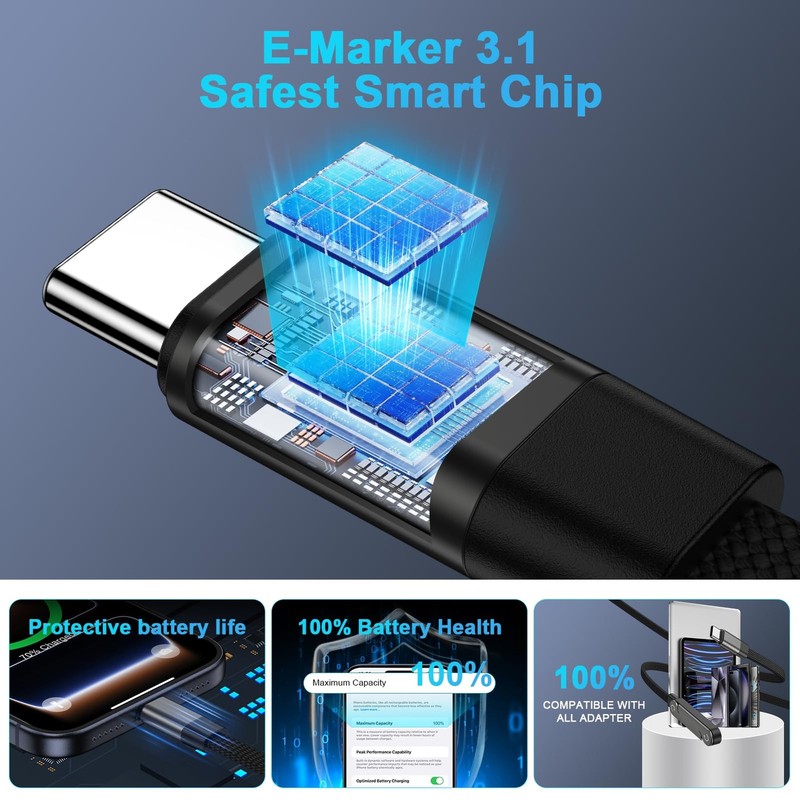 Invisible Stand Charger Cable 240w Fast Charging USB C to C Braided Black gallery