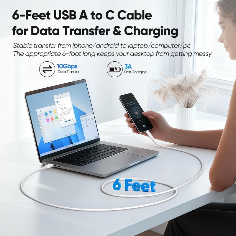 USB A to USB Data Cable 6ft,10Gbps USB 3.2 High Speed Data Transfer + 3A Fast... gallery