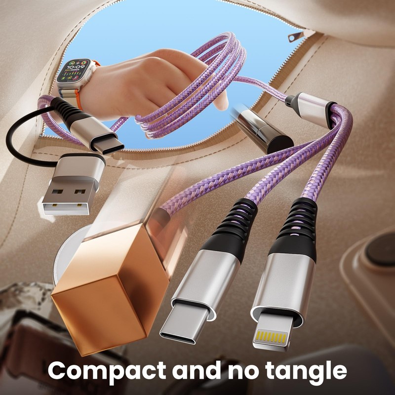 Purple 3 in 2 USB A C Cable to iPhone 17 Travel Charger Cord 5 Ft gallery