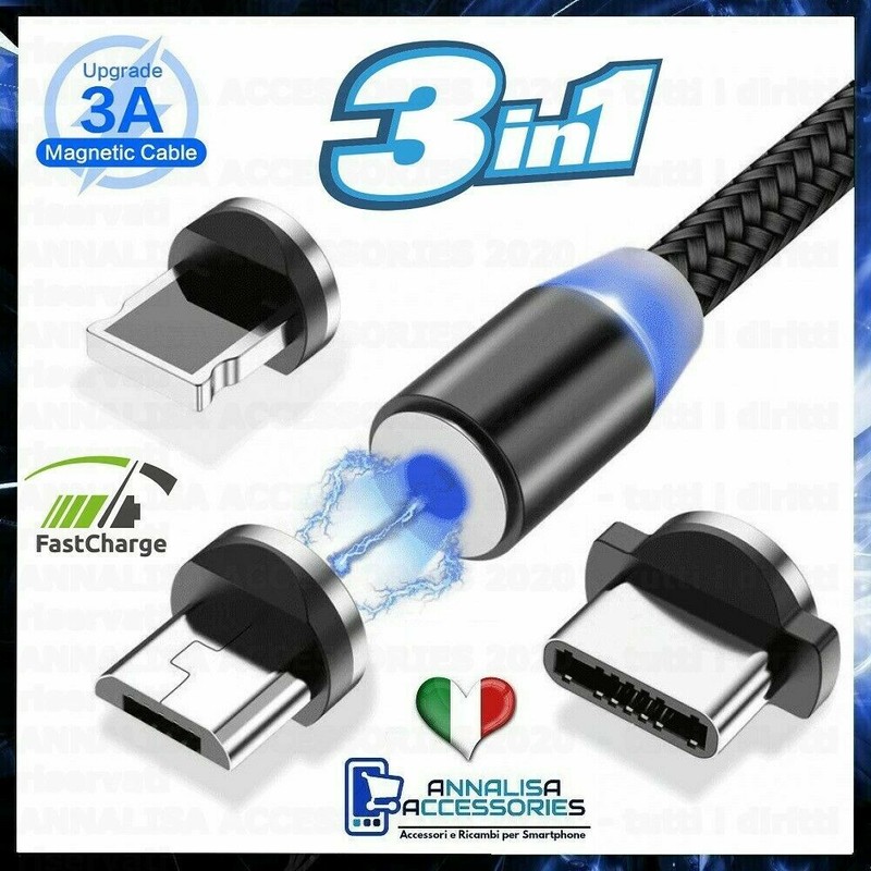 MAGNETIC SMARTPHONE 3 IN 1 TYPE C CELL PHONE CHARGING CABLE IPHONE MICRO USB