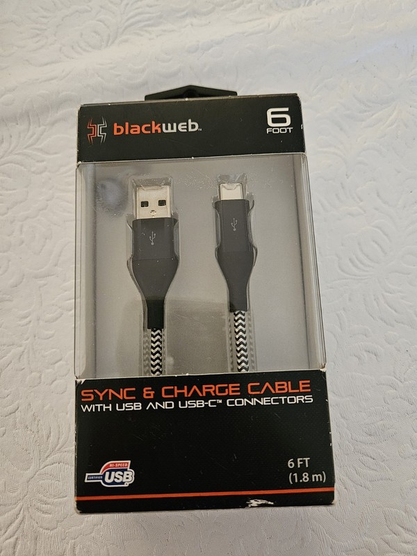 Black Web Sync & Charger Cable USB & USB-C Connectors Black 6 Ft