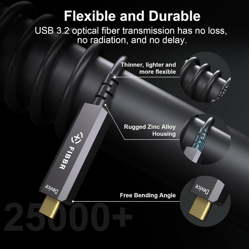 Fiber Optic USB C Cable Full-Featured Active Optical USB C to USB C Cord Comp... gallery