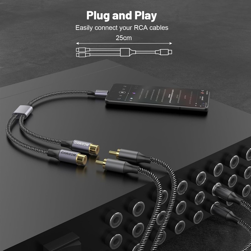 USB-C to Dual RCA Audio Adapter Cable with Braided Design, 1 Pack gallery
