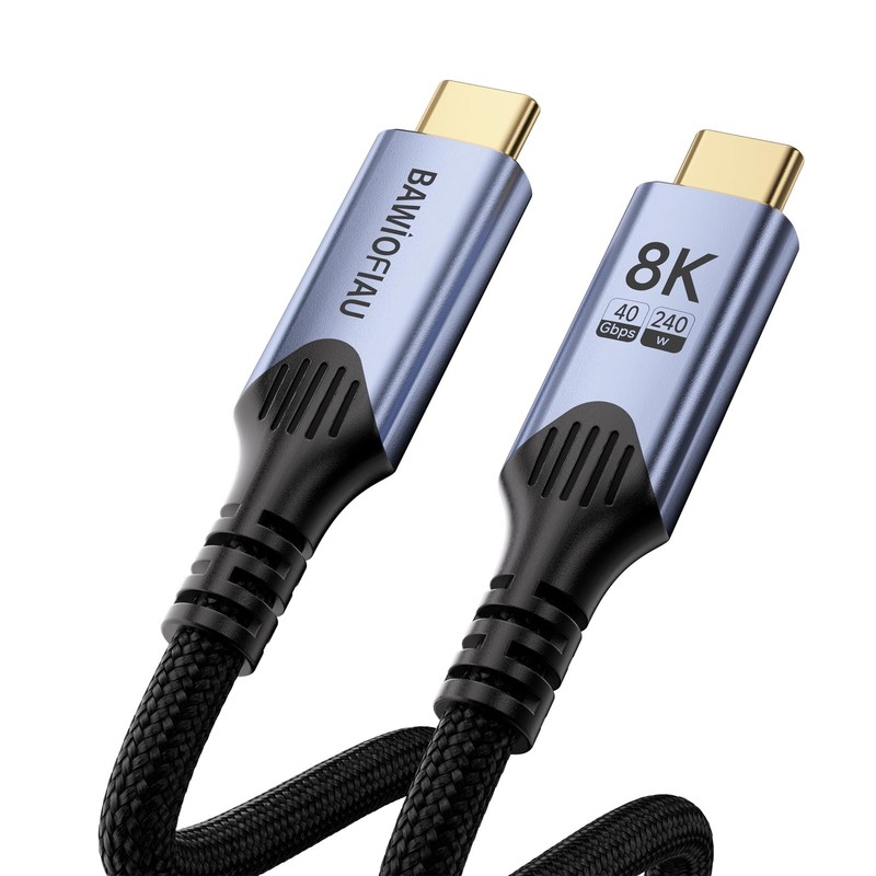 USB C Data Cable 40Gbps Short Braided 1Ft/0.3M 240W Fast Charging 8K/4K Cord