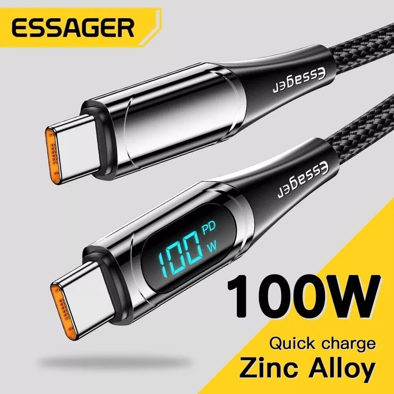 2x Essager USB Type C to USB C Cable 100W/5A PD Fast Charging W/Display, 2 meter