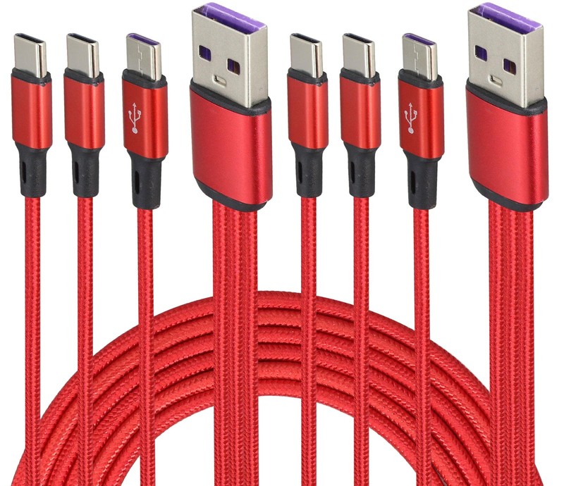 2 PCS 4 FT 3 In 1 USB A Male To 3 Type C Male Multifunctional Charging Cable