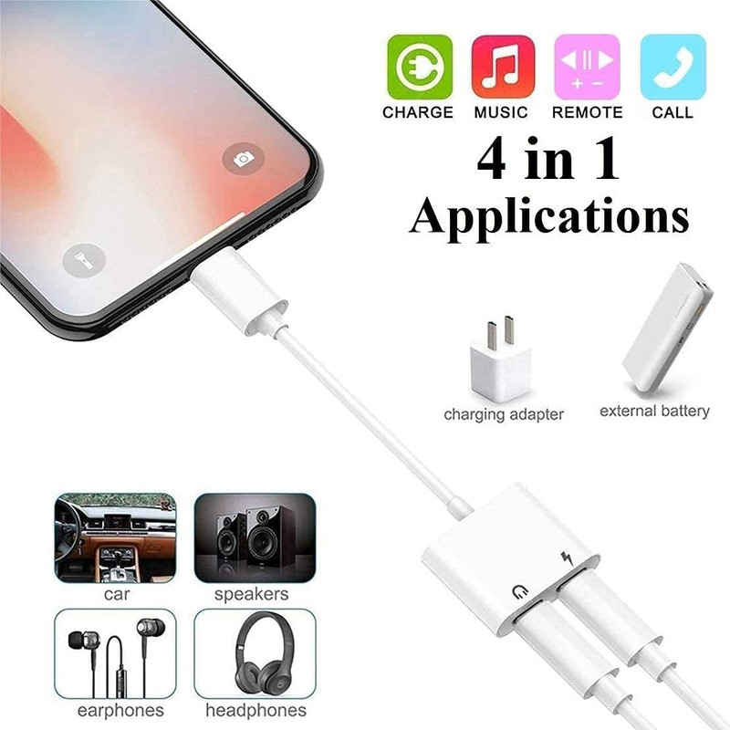 [Apple MFi Certified] Dual Lightning Adapter Splitter for iPhone - AUX + Charger gallery