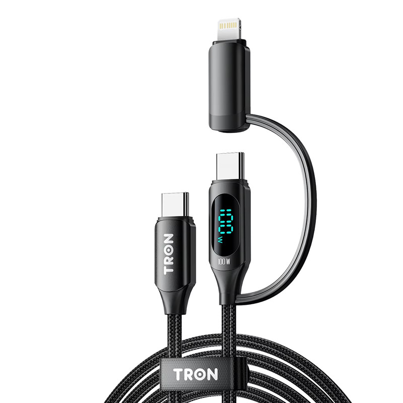 2-in-1 USB-C to A-C Braided Cable | 100W LED Display 5FT TR87