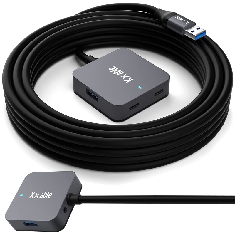 25FT USB 3.0 Extension Cable, 4-Port Hub, 2 USB-A, 2 USB-C, Y Splitter Cord